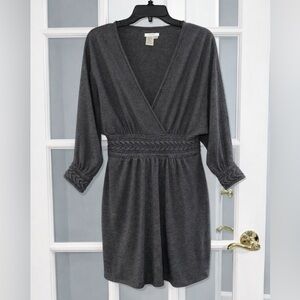 Sophie Max Gray Empire Waist Dress Tunic Medium Faux Wrap Boho